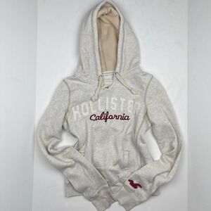 VTG Y2K Hollister Embroidered Hoodie in Tan Distressed Grunge Women's Size Small